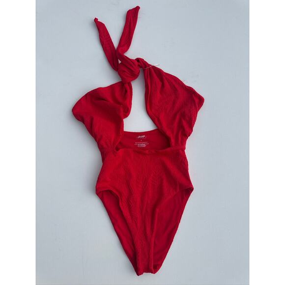 JMP The Label Santorini Red Textured Halter One-Piece Swimsuit XS NWT - Picture 1 of 7